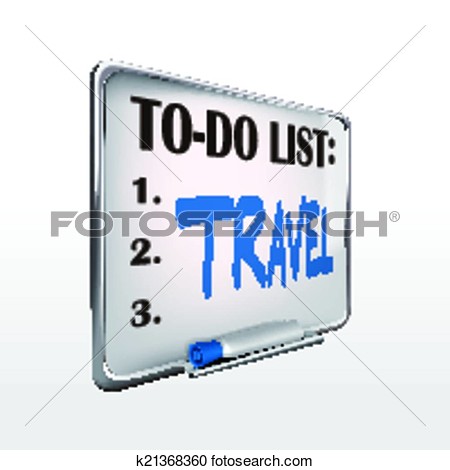 The Word Travel On To Do List Whiteboard View Large Clip Art Graphic