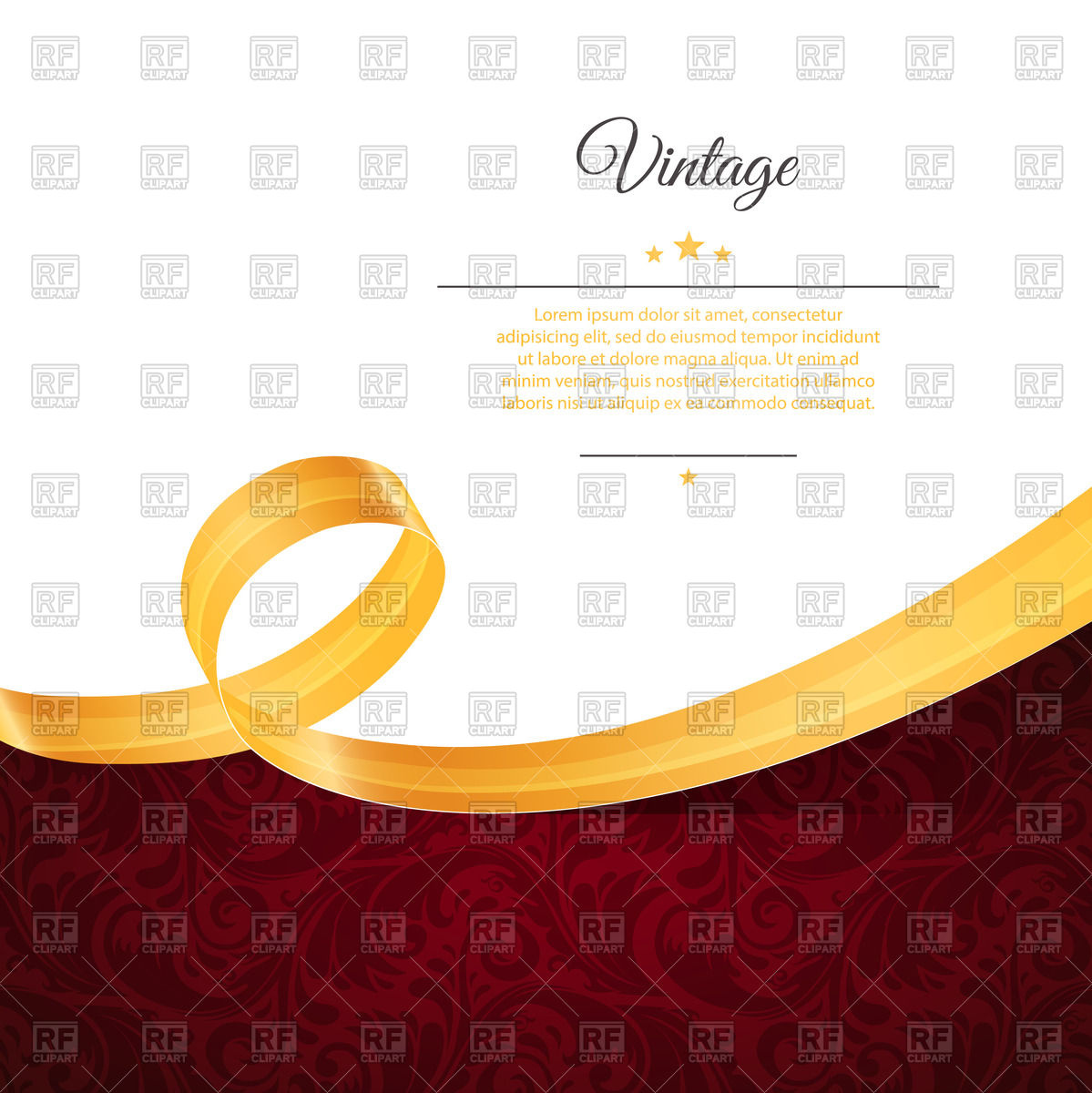 Vintage Template With Burgundy Ornament Golden Ribbon And Place For