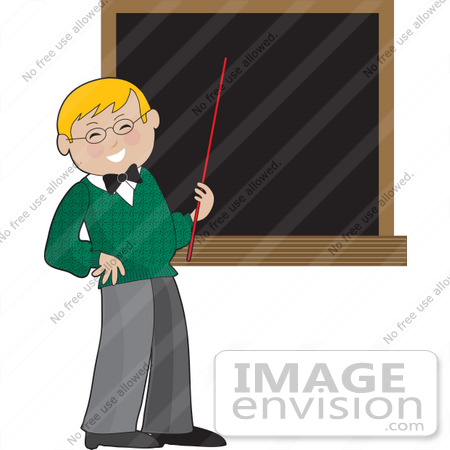 Clip Art Graphic Of A Happy Blond Male Teacher Holding A Pointer Stick