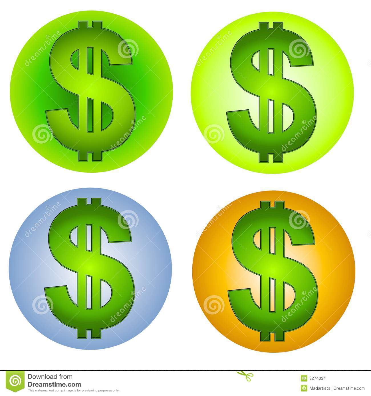 Clip Art Illustration Of 4 Different Cash Dollar Money Icons In Your