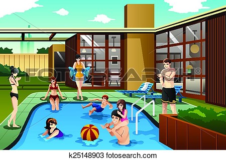 Clipart Of Family And Friends Spending Time In The Backyard Swimming
