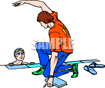 Clipart Picture Of A Swim Coach Talking To A Swimmer
