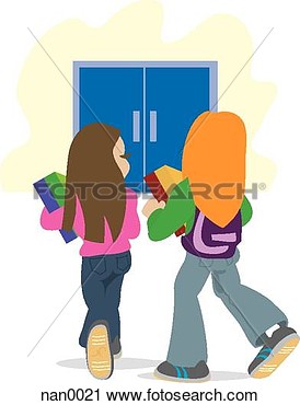 Clipart   Two Girls Walking To School  Fotosearch   Search Clip Art    