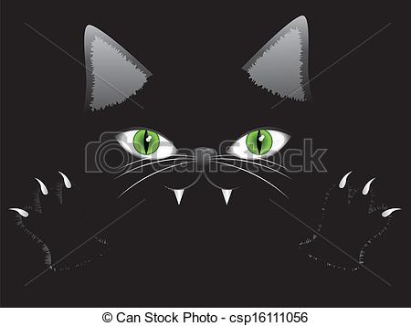 Clipart Vector Of Black Cat Face With Paw   Cartoon Halloween Cat Face