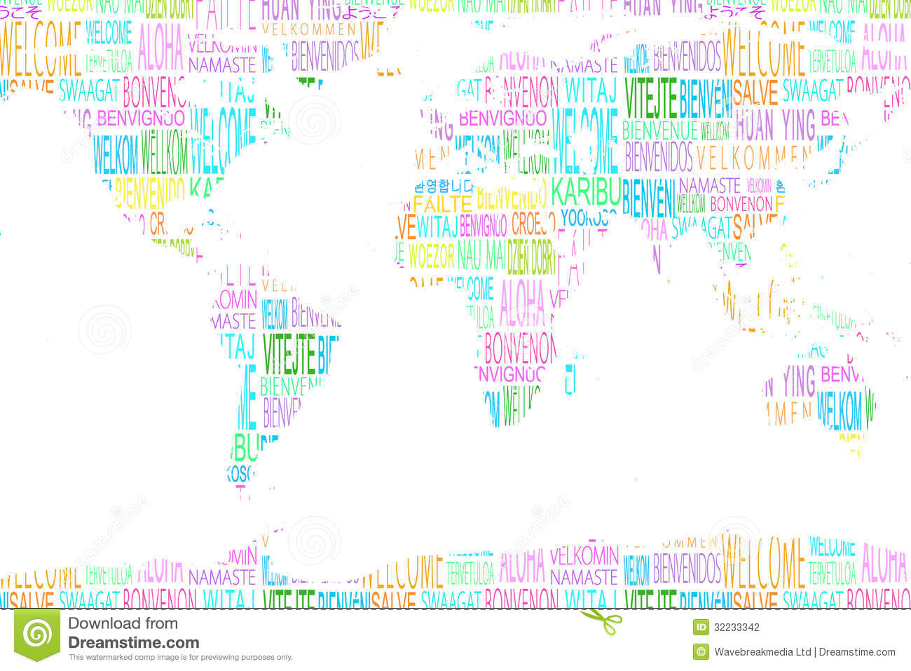 Map Showing Welcome In Different Languages Stock Photography   Image
