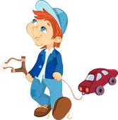 Naughty Boy And Toy Car   Royalty Free Clip Art