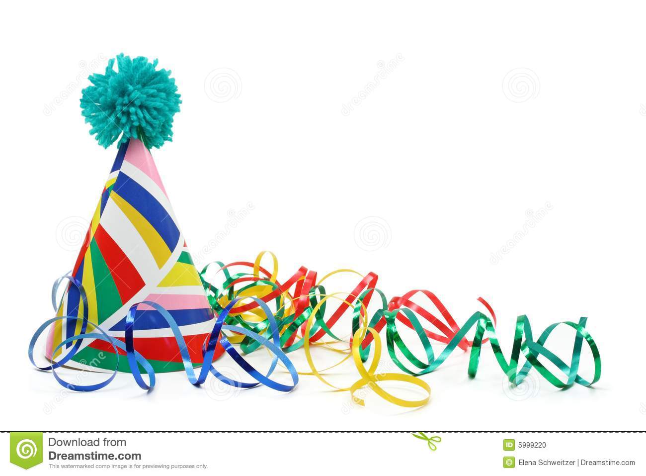 Party Hat And Paper Streamer Isolated On White Background