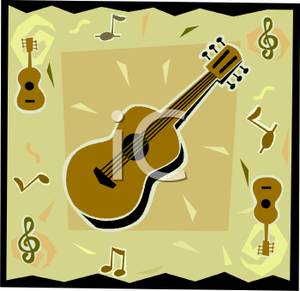 Three Guitars And Music Notes   Royalty Free Clipart Picture