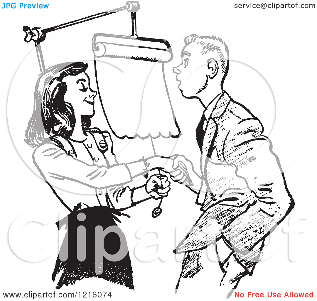 Vintage Clipart Of A Retro Teenage Couple Going Over Dating Rules In