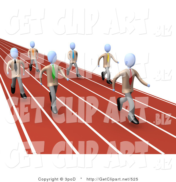 3d Clip Art Of A Group Of Competitive Businessmen Running Down Lanes