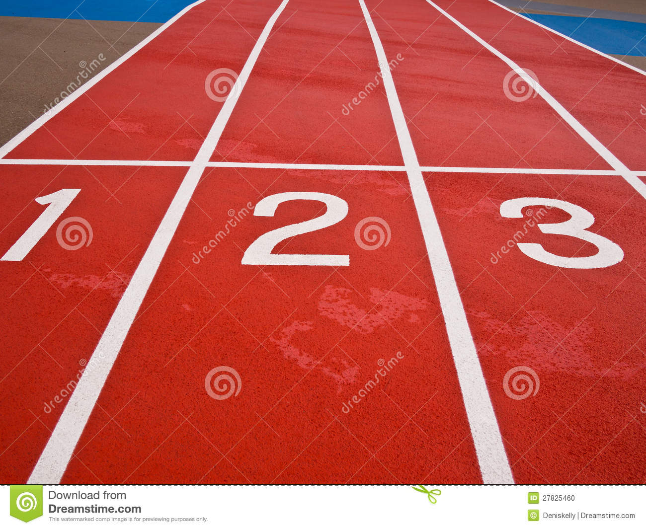 Athletics Race Track With Numbered Lanes Marked In White On An Orange    