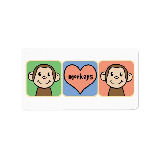 Clip Art Monkeys With Heart Love Personalized Address Label   Zazzle