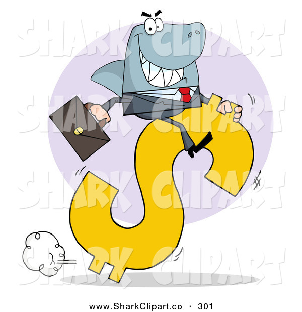 Clip Art Of A Grinning Shark Business Man Riding On A Hopping Dollar