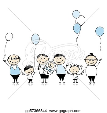 Happy Birthday Big Family With Children Newborn Baby  Stock Clipart