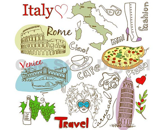 Italy Clip Art Digital Italy Rome Clipart Hand Drawn Doodle Italy