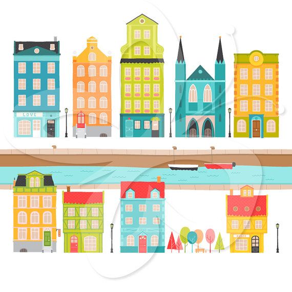 Little European Village House Clip Art Clipart Set   Commercial And P