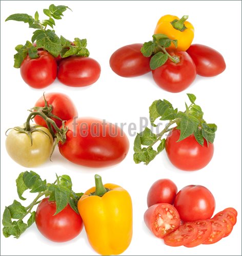 Mixed Vegetables  Red Tomato And Yellow Pepper On A White Background