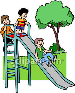 Playing On A Slide At A Playground   Royalty Free Clipart Picture