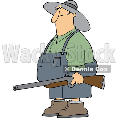Redneck Hillbilly Man Carrying A Rifle   Royalty Free Vector Clipart