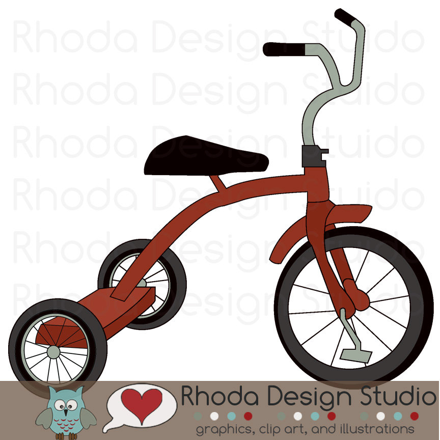 Retro Tricycle Bike Red Digital Clip Art By Rhodadesignstudio