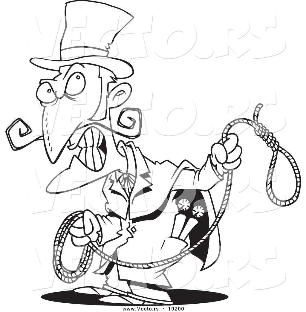 Vector Of A Cartoon Evil Man With A Noose   Outlined Coloring Page By