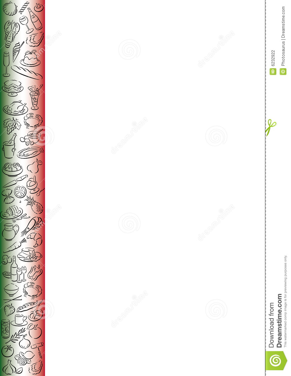 White Background With A Border In The Italian Colors With Food Symbols