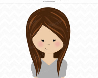 Woman Portrait Clip Art Brown Hair  Avatar Girly Instant Download    