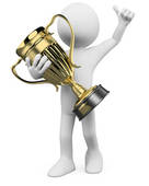3d Winner With A Gold Trophy In The Hands   Clipart Graphic