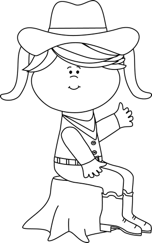 Black And White Cowgirl Sitting On A Tree Stump Clip Art Image   Black