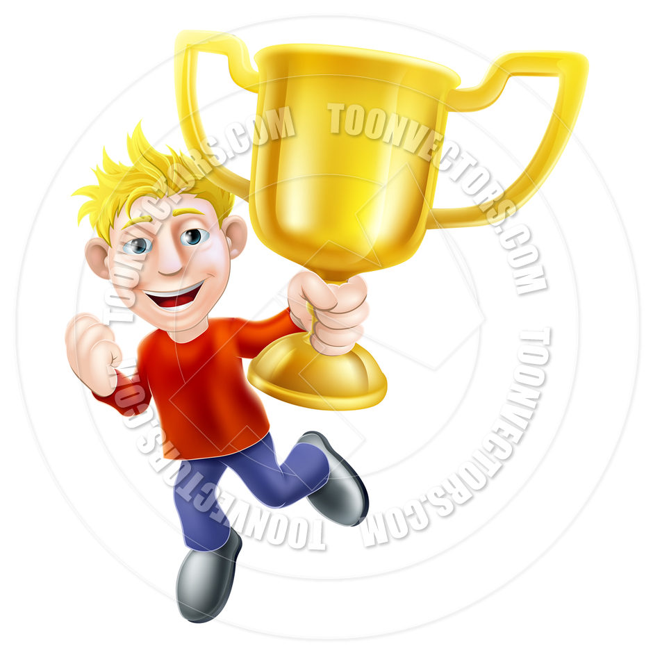 Cartoon Man And Winners Trophy