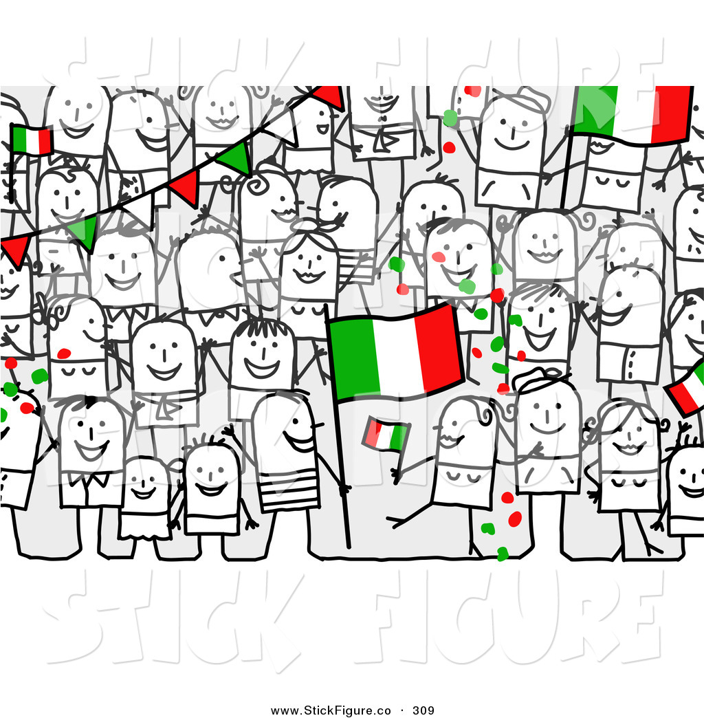 Clip Art Of A Crowd Of Stick Figure People Characters With An Italy