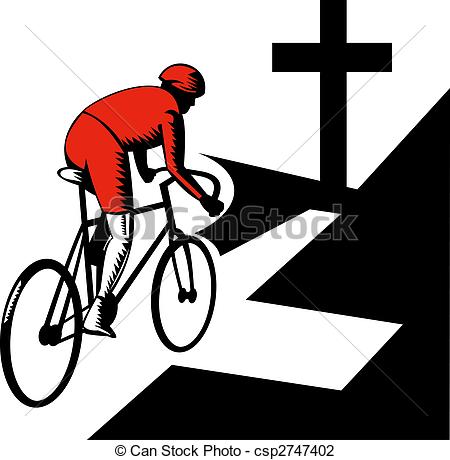 Clip Art Of Cyclist Racing On Bicycle With Cross On Road    