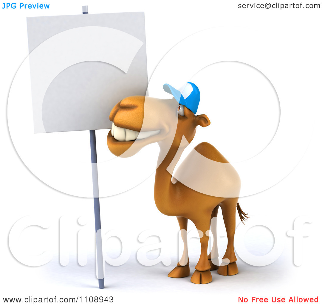 Clipart 3d Happy Camel With A Sign 3   Royalty Free Cgi Illustration