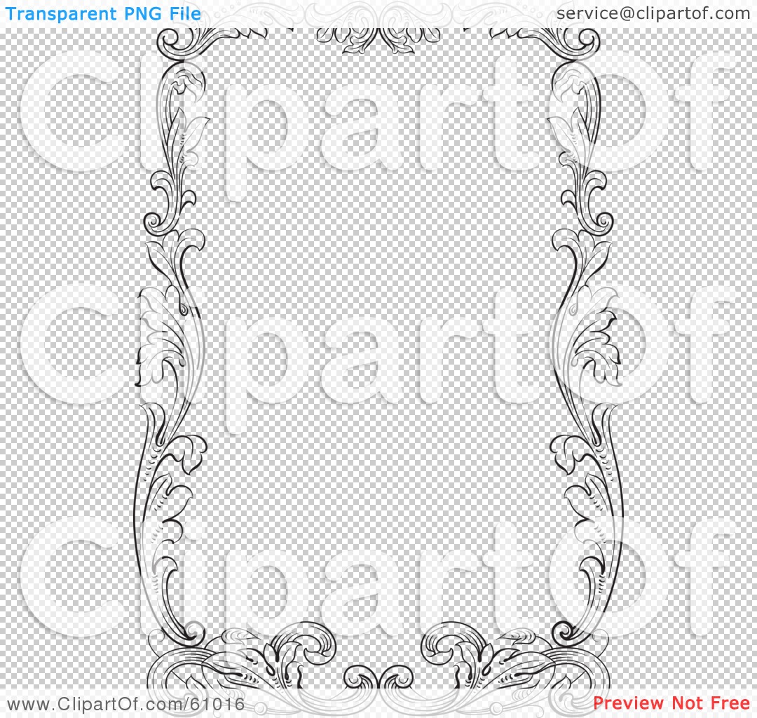 Clipart Illustration Of A Thick Black And White Leafy Scroll Border