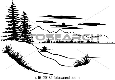      Forest Lake Pine Tree Wilderness View Large Clip Art Graphic