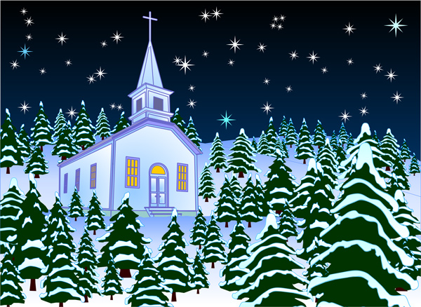 Free Christian Clip Art  Illustration Of Country Church In Winter