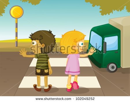 Illustration Of Boy And Girl Crossing The Street   Stock Vector