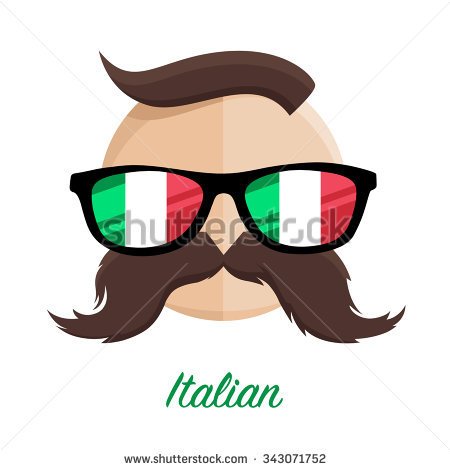 Italian Hipster Man With Flag Glasses And Mustache   Moustache  Vector