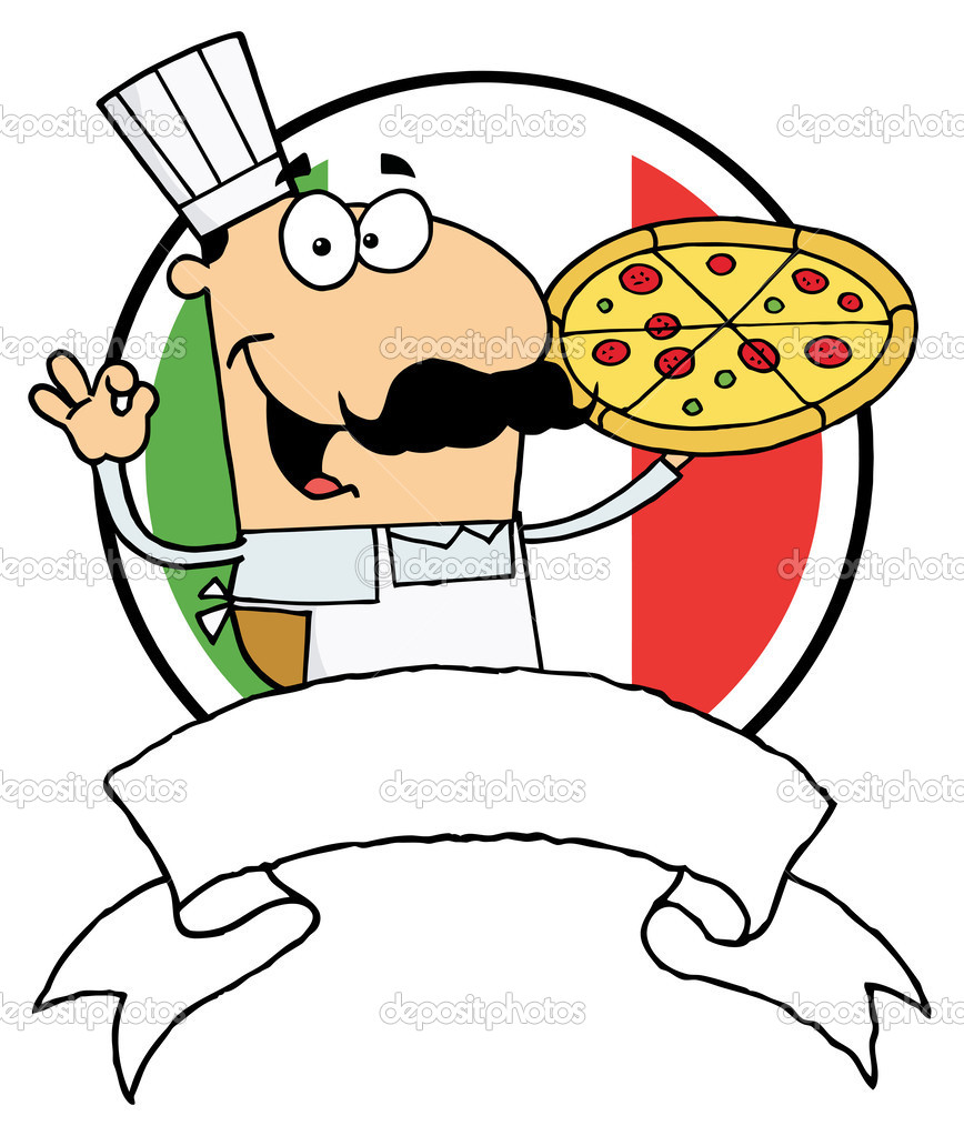 Man With Pizza In Front Of Flag Of Italy   Stock Photo   Hittoon    