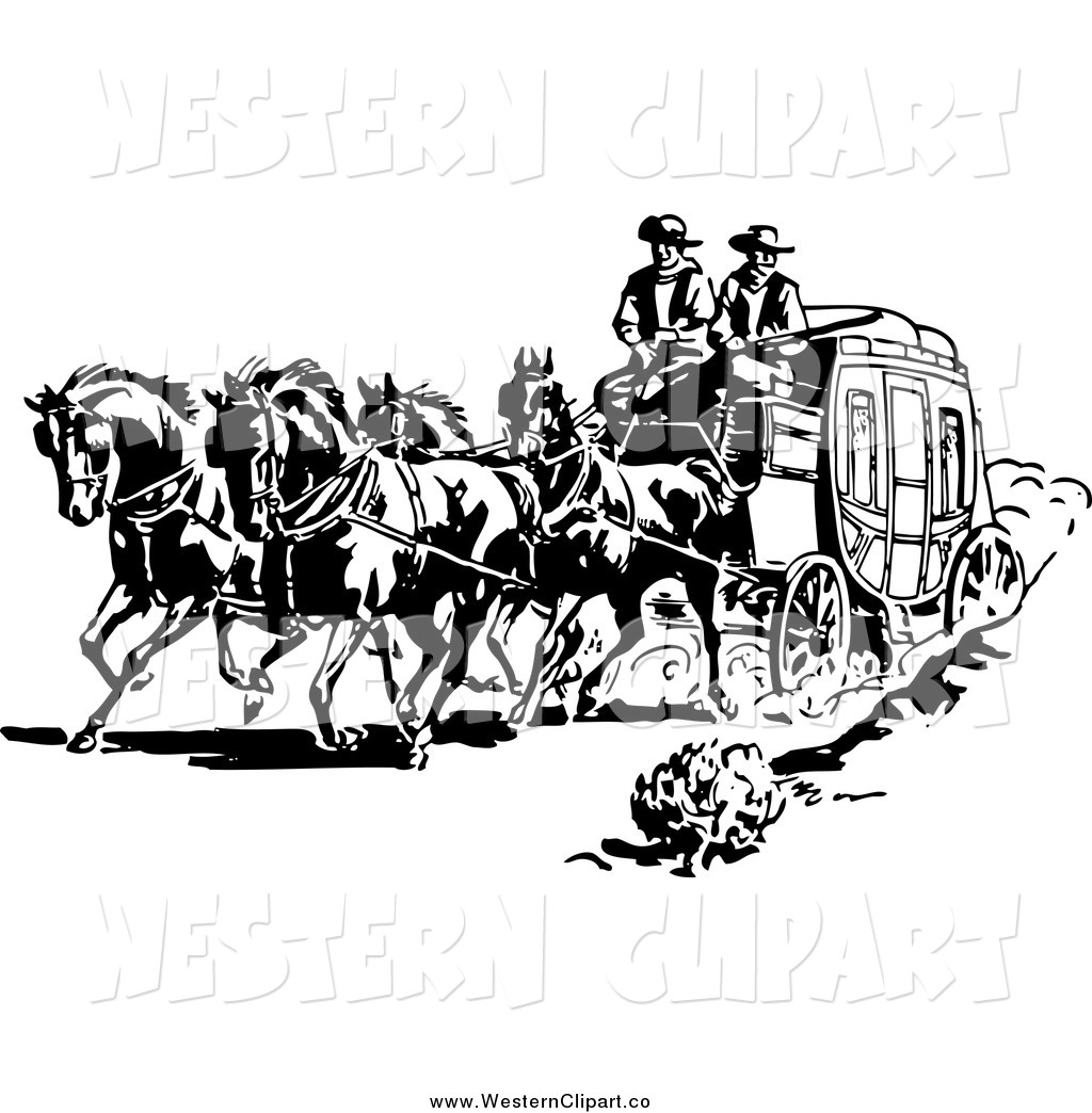Vector Clip Art Of Black And White Western Cowboys And A Stage Coach    