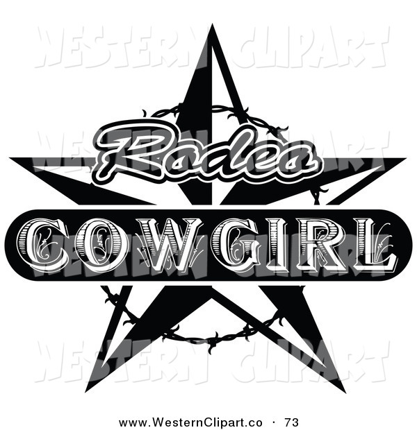 Western Clip Art Of A Black And White Vintage Styled Rodeo Cowgirl