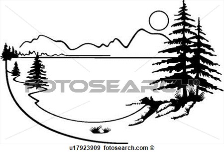     Wilderness Country Forest Lake Pine Tree View Large Clip Art