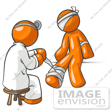 34457 Clip Art Graphic Of An Orange Guy Character Getting His Injuries