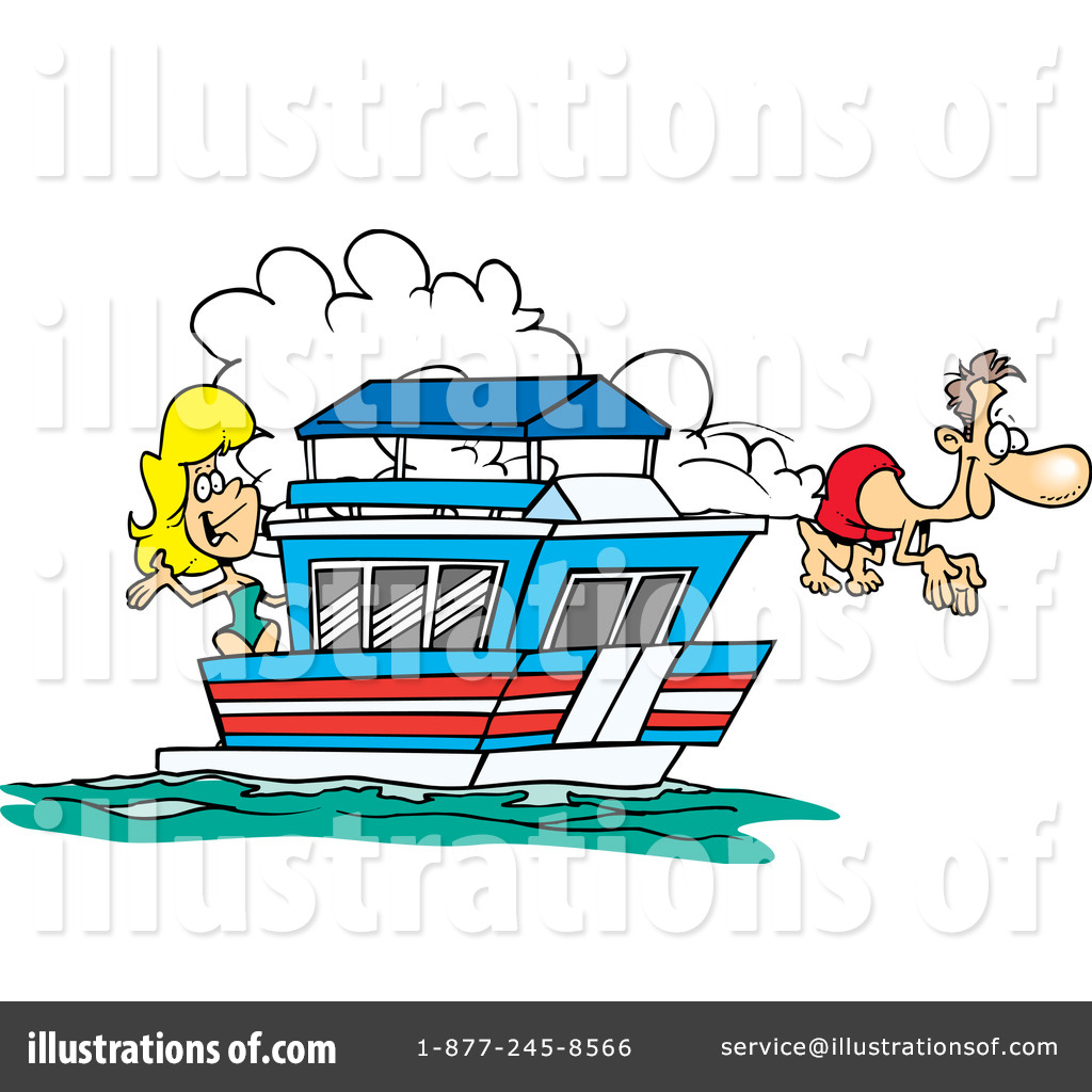 Boat Ship Lighthouse Seagull In Funny Cartoon Background In Vector