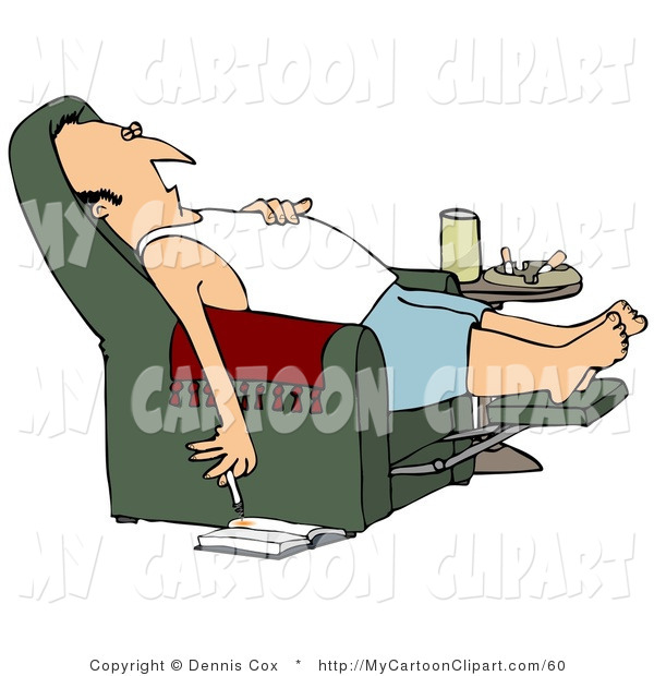 Clip Art Of A Lazy Caucasian Man In A Tank Top And Boxers Reclined In