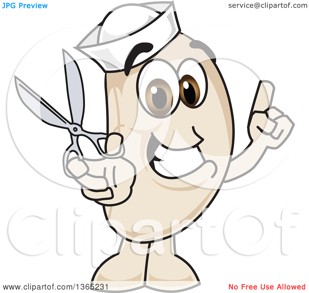 Clipart Of A Navy Bean Mascot Character Holding Up A Finger And