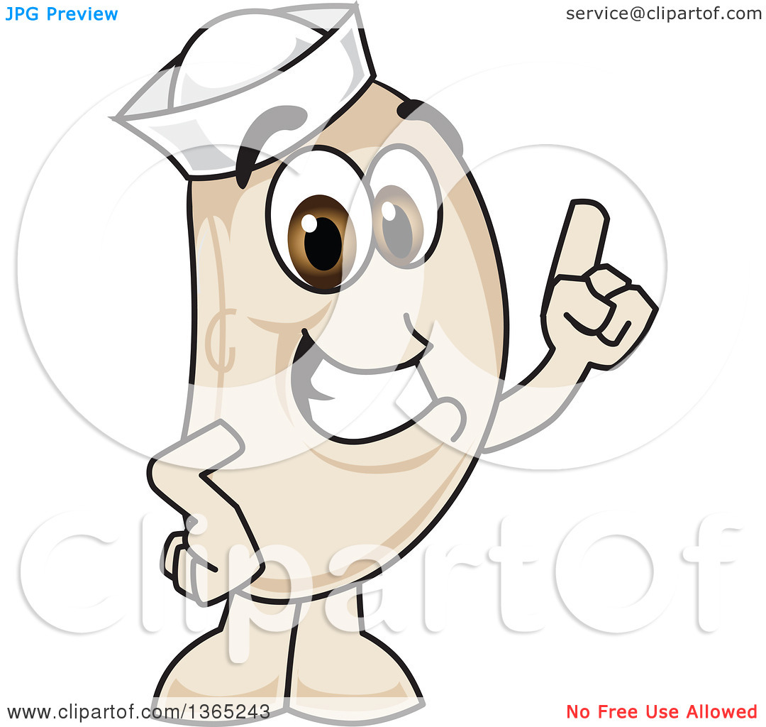 Clipart Of A Navy Bean Mascot Character Holding Up A Finger   Royalty