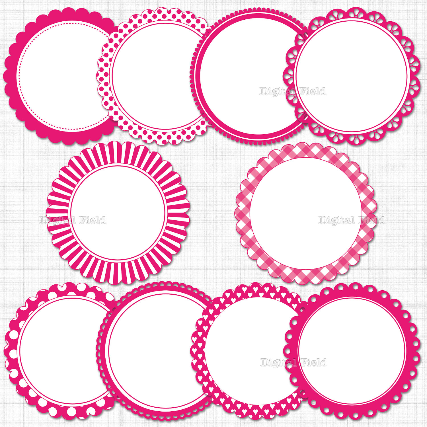 Hot Pink Scalloped Circle Frames   Labels Clip Art By Digitalfield