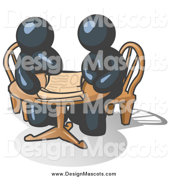 Illustration Of Navy Blue Men Going Over Documents At A Table By Leo