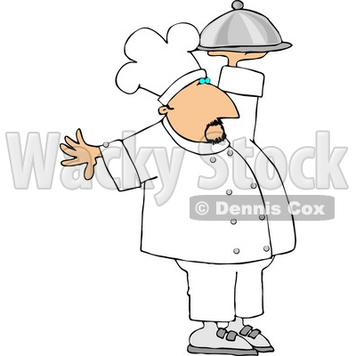 Male Chef Carrying A Covered Serving Plate Clipart   Dennis Cox  4423